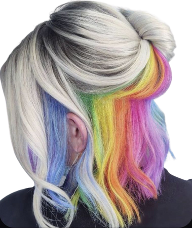 White Hair with Rainbow Undercut