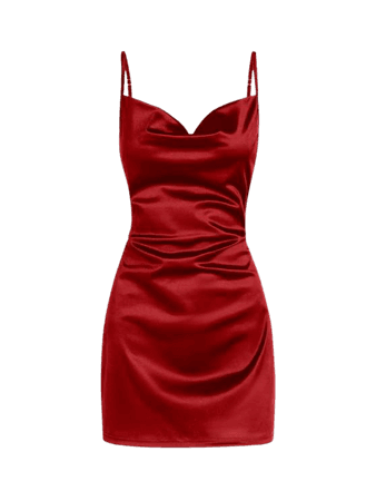Sheeny Draped Slip Satin Cocktail Dress In RED | ZAFUL