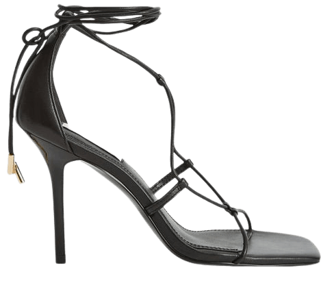 Kali Black Leather Strappy Wrap Sandals – REISS