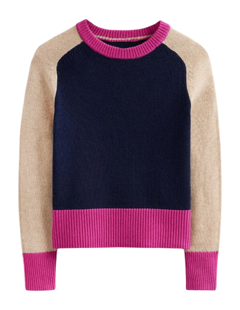 Olivia Merino Sweater - French Navy Colourblock | Boden US