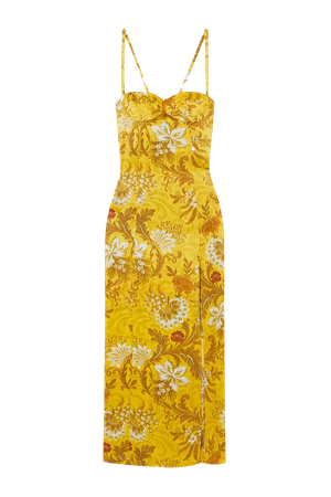 Yellow Floral silk-jacquard midi dress | Dries Van Noten | NET-A-PORTER