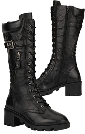 Amazon.com | Vintage Foundry Women's Valencia Handmade Quilted Knee High Boots w Single Adjustable Strap Laces Full Zip Chunky Lug Platform Casual Motorcycle Military Biker Goth Gothic Victorian Engineer Comic Con; Size 9 | Shoes