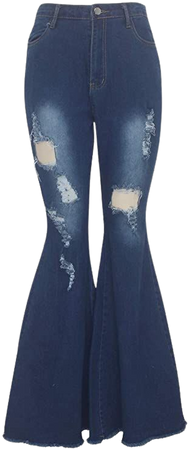 Amazon.com: SheKiss Women Destoryed Flare Jeans Elastic Waist Bell Bottom Cowgirl Denim Pants: Clothing