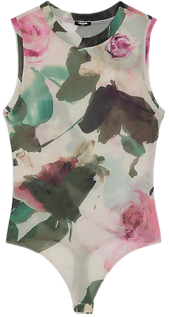 Floral Fitted Mesh Sleeveless Crew Neck Bodysuit | Express