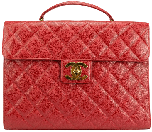 Chanel Rare Vintage 90s Red Caviar Executive Briefcase Laptop Flap Bag For Sale at 1stDibs