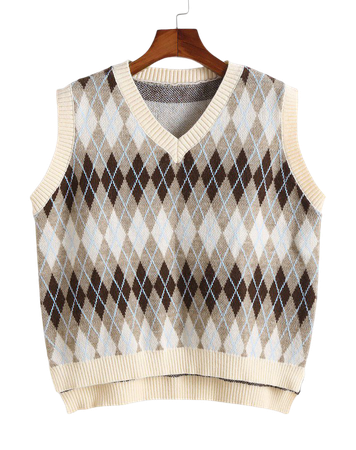 Plus Size Argyle High Low Slit Vest Sweater [33% OFF] | Rosegal