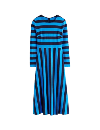 Stripe Jersey Midi Dress - Navy, Brilliant Blue Stripe | Boden US