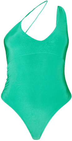 Bright Green Slinky Asymmetric Strap Bodysuit | PrettyLittleThing USA