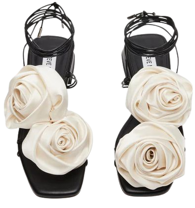 ROSALIND Black Multi Rose Embellished Lace-Up Sandal | Women's Sandals – Steve Madden