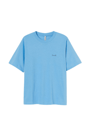 Трикотажная футболка из хлопка - Голубой/Smile - Женщины | H&M RU