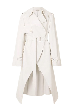 Asymmetric Leather Trench Coat - Ivory