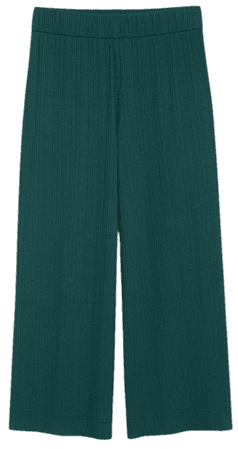 Green ribbed wide leg trousers - Green - Monki WW