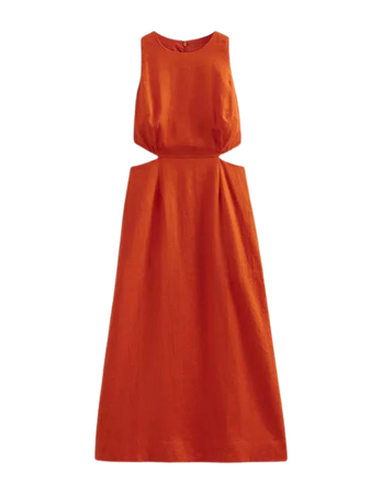 Cut Out Linen Midi Dress - Rust | Boden US