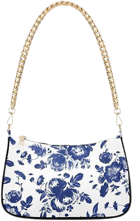 Amazon.com: Blue and White Flowers Womens Chain Shoulder Bag Tote Handbag Clutch Hobo Purse with Zipper for Travel Casual : Clothing, Shoes & Jewelry