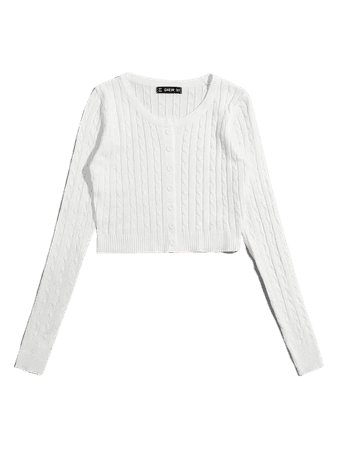 Button Front Cable Knit Cardigan | SHEIN USA white