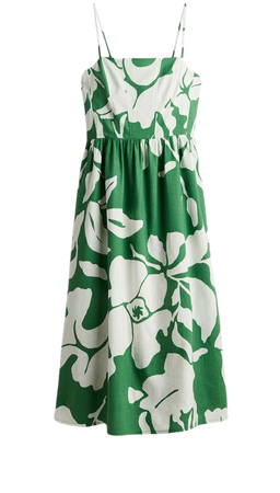 Linen-blend Midi Dress - Green/floral - Ladies | H&M US