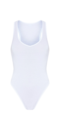 basic white cotton blend racer back bodysuit