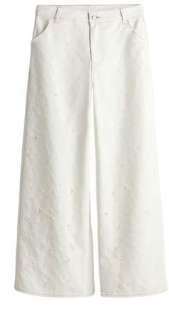 Frayed-edge Twill Pants - Regular waist - Long -Cream -Ladies | H&M US