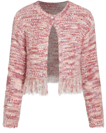 Glitter Faux Pearl Button Tassel Knitted Cardigan - Cider