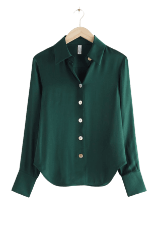 Shell Button Satin Blouse - Dark Green - Blouses - & Other Stories