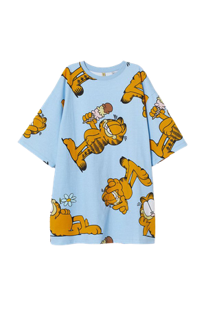 Wide-cut T-shirt Dress - Light blue/Garfield - Ladies | H&M US