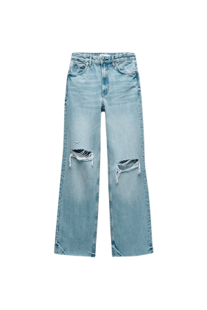 RIPPED WIDE LEG JEANS - Faded blue | ZARA United States