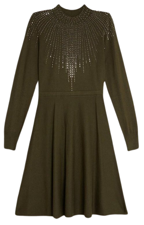 Viscose Blend Embellished Knit Mini Dress | Karen Millen