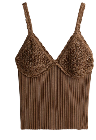 Crochet-look Knit Camisole Top - Brown - Ladies | H&M US