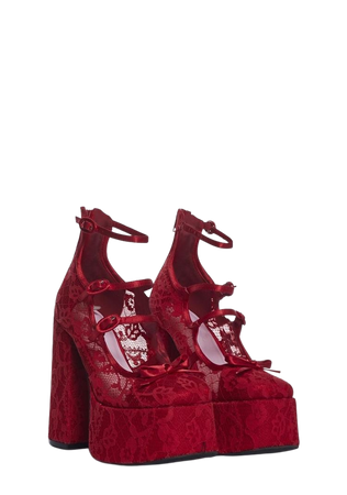 Red lace platform heels