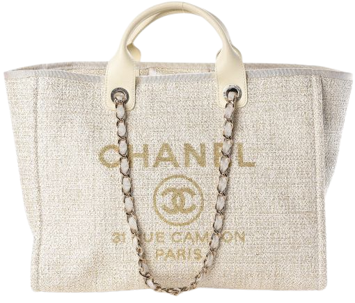 CHANEL Canvas Large Deauville Tote Ivory