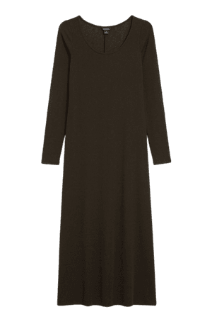 Ribbed brown long sleeve dress - Brown - Monki WW