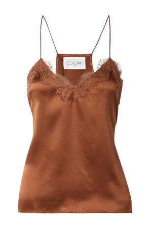 Lace-trimmed Silk-charmeuse Camisole - Brick