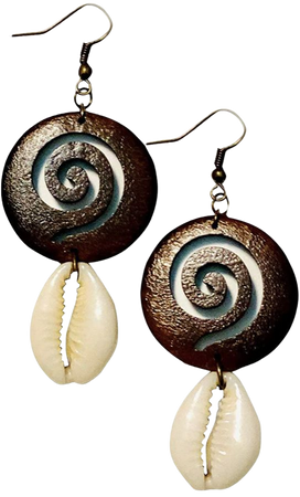Cowrie Shell Wooden Earrings