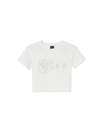 Short sleeve rhinestone T-shirt - Tees and tops - Woman | Bershka