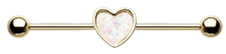 White Golden Simple Opal Heart Inlay Industrial Barbell - * Rebel Bod *