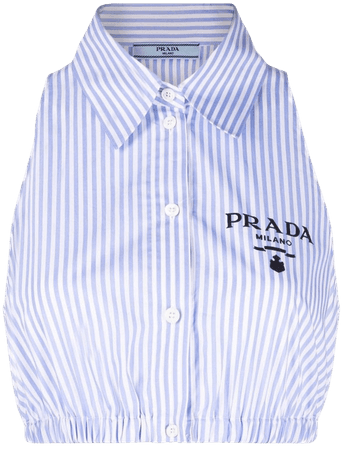 Prada logo-embroidered striped cropped shirt - FARFETCH