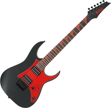 red and black guitar