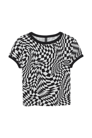 Short Printed Top - Black/white checked - Ladies | H&M US