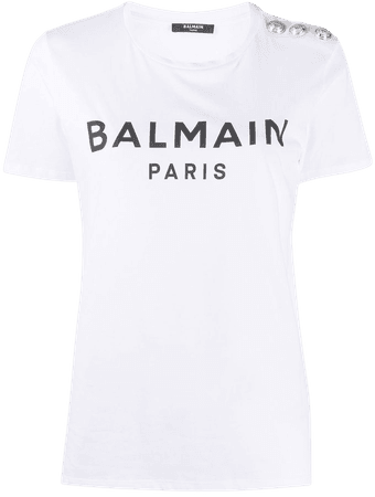 Shop white Balmain logo print T-shirt with Express Delivery - Farfetch