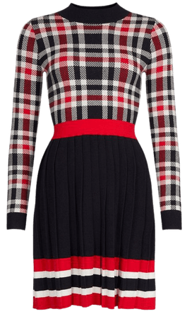 Check Knitted Skater Dress | Karen Millen