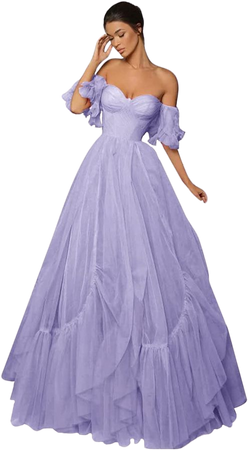 Amazon.com: Off The Shoulder Tulle Prom Dresses for Women Formal Ruffle Sleeve Long Sweetheart Ball Gown Quinceanera Evening Gown : Clothing, Shoes & Jewelry