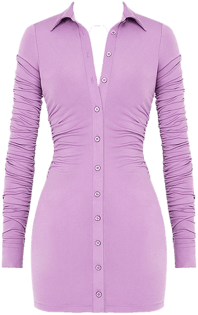 Clothing : Bodycon Dresses : 'Martinique' Lilac Jersey Mini Shirt Dress