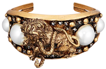D-Wild Lion Cuff Bracelet Antique Gold-Finish Metal, White Resin Pearls and Black Crystals - Fashion Jewelry - Women's Fashion | DIOR