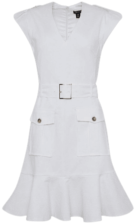 Compact Cotton Flippy Hem Military Mini Dress | Karen Millen