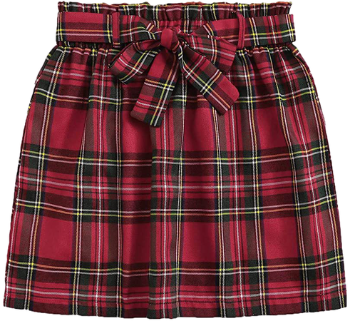 WDIRARA Women's Summer Casual Tartan Plaid High Waist Self Tie Mini Short Skirt Red