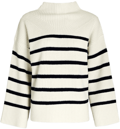 A.L.C Louise Striped Wool Turtleneck Sweater In White | INTERMIX®