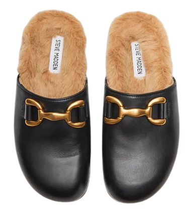 MASIN Fur Black Leather Slip-On Clog | Women's Slippers – Steve Madden