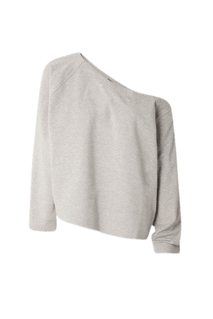 One-shoulder Melange Stretch Cotton-jersey Sweatshirt - Gray