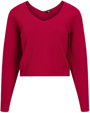 Ribbed Relaxed V-neck Sweater | Express
