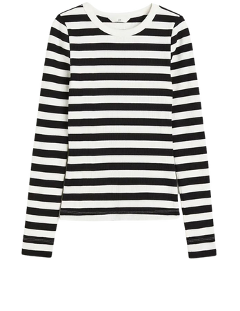 Ribbed Jersey Top - White/black striped - Ladies | H&M US